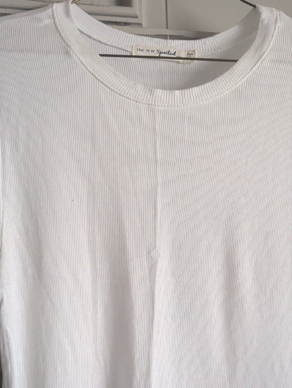 •White Ribbed Short Sleeve Tee